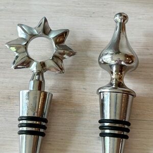 Two Silver Wine Stoppers (Star & Tear Drop Heads)